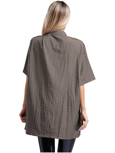 inhzoy Damen Kittel Berufskleidung Friseur Hundefriseur Kittel Schürze Kurzarm Mit Tasche Für SPA Salon Pet Shop Grau L