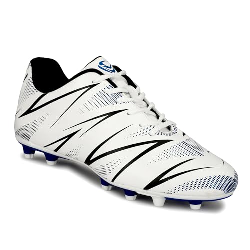 Image of PRO KVH Men's Football Stud Shoes - White-Red | Lightweight Soccer Cleats for Men | Synthetic Upper, TPU Sole | Durable Grip Sports Shoes for Football