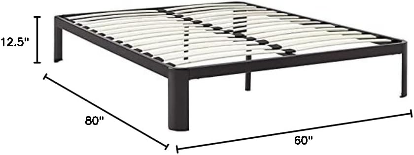 Modway Corinne Steel Modern Mattress Foundation Queen Bed Frame with Wood Slat Support in Brown