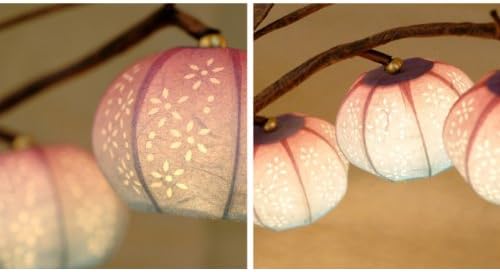 Miniatura 2 de Bola de papel de arroz de morera hecha a mano, diseño de campanilla, globo redondo, tres faroles, marrón, asiático, oriental, decorativo, mesita de