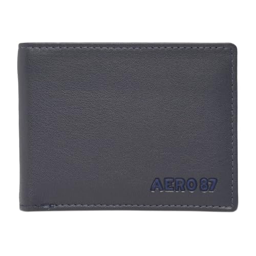 Image of Aeropostale Men's SLIMFOLD Wallet Malibu - Navy | Debossed Buff Leather | Ultra-Slim Profile | Ideal for Gifting