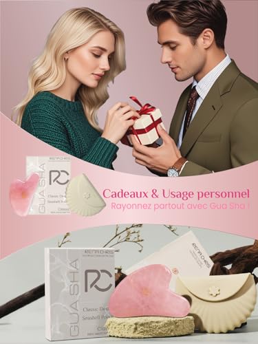 Image of Rena Chris Gua Sha Facial Tools, Rose Quartz Face Guasha Tool - Rose Pink