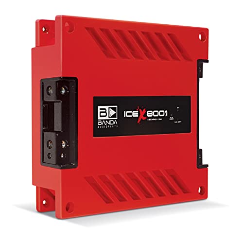 1-Channel Vehicle Audio Bass Amplifier - High-Powered Mono Bass Amplifier w/Subsonic Filter and Low Pass Filter Stable at 1 ohm, LED Indicators, Sound Specialization, Red - BANDA ICEX800.1RED