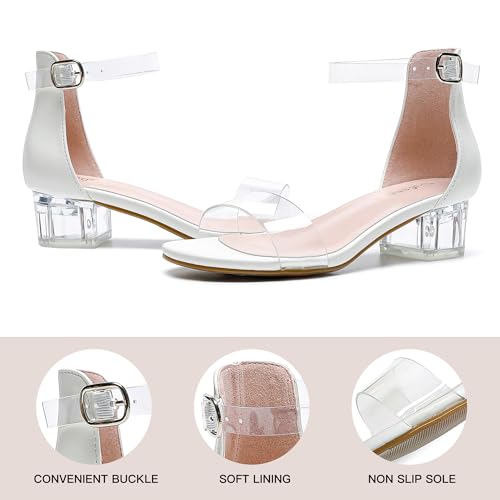 Image of Dufannie Girls Sandals Low Heels Dress Pump Ankle Strap Open Toe Flower Girl Wedding Party for Toddler Little Big Kid
