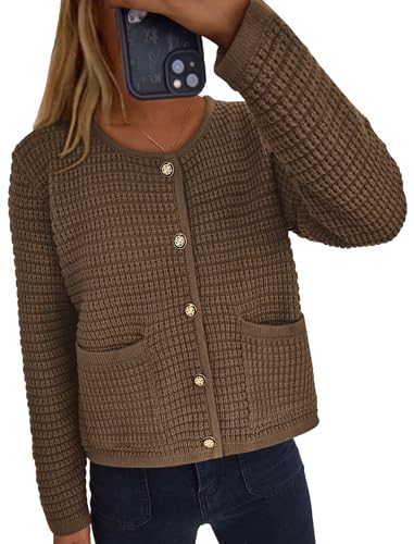 PRETTYGARDEN Women Knit Cardigan Sweaters Fall Fashion Long Sleeve Open Front Button Down Trendy Casual Jacket Winter Clothes