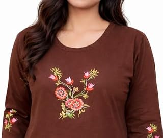 MALAQ Women's Hosiery Embroided Long Length Night Suit Set | Stylish Lounge Wear | Nightwear Brown Price In India