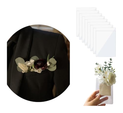 Pocket Boutonniere Plastic Sleeve Semi-Rigid Pocket Square Holder Boutonniere Corsage Supplies for Groom Groomsmen Prom and Homecoming Fits in Suit Jacket Chest Pocket(FLOWERS NOT INCLUDED) (16)