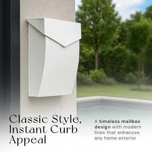 Image of NACH Mailboxes for Outside Wall Mount, 4.8 x 10 x 13 inch White Wall Mounted Mailboxes for Outside, Waterpoof Mailbox for House - The Bradley Large Mail Box
