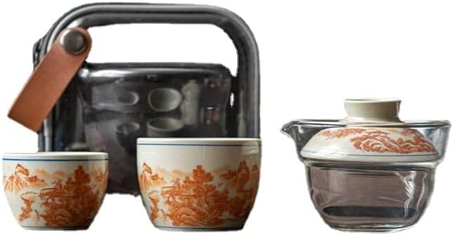 MaikOn ceramic tea kettle, Tea kettle,tea infuser,tea pot,Chinese porcelain express cup, one pot, two cups, blue and white kung fu tea set, travel small set (Q8) (Color : Q2)