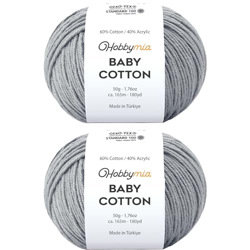 Image of Baby Cotton Blend Yarn - Soft Sport Weight Yarn for Crochet & Amigurumi - 50g /180yds - 60% Cotton 40% Acrylic - Ideal for Baby & Knitting Proj.(Gray, 2 Balls)