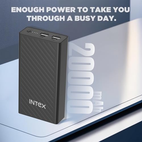 Image of Intex Core 20K Poly 20000mAh Power Bank with 12W | Dual USB Output, Type-C & Micro Input, LED Indicator, Multi-Layer Protection, Portable Charger for Smartphones & Tablets (Black)