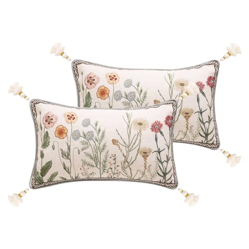 ISAENNE Design Linen Throw Pillow Covers 12"x20" Pack of 2,