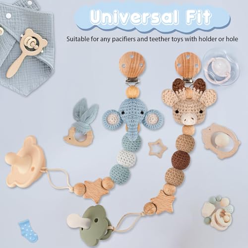 Image of Pacifier Clip, 2 Pack Pacifier Clips for Newborn Boys and Girls, Cute Handmade Knitted Pacifier Holder Fits for Most Pacifier, Baby Shower and Baby Gift
