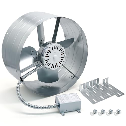 Criditpid 15' Gable Mount Vent Attic Fan, Exhaust Ventilation Fan with Adjustable Thermostat for Gable, Home, Shed, Garage, Portable Building, 3.4A, 1300CFM, 1075RPM, 1850 Sq.Ft Coverage Area.