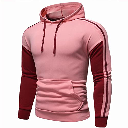 Men s Color Block Pullover Hoodie - Athletic Fashion Contrast Raglan Fleece Hooded Sweatshirts with Pocket Pink