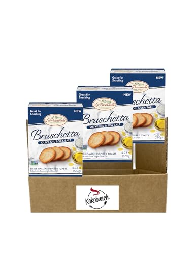 All Natural Bite Size Bruschetta Toast Crackers Bruschettini Vegan Chips (4.23oz 3PACK, Olive Oil & Sea Salt)