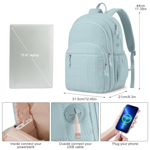 Image of kadilong Quilted Travel College Laptop Backpack for Women,Daypack Bookbag for School Teen Girls Mochilas Mujer,LightBlue