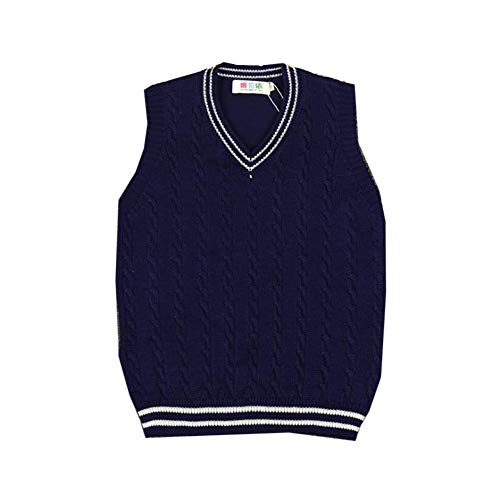 Otoño Chaleco de Punto para niños Camiseta sin Mangas sin Mangas Jerséis Jersey con Cuello en V Jersey para 1-7 años de Edad Azul Oscuro