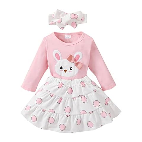 Kleinkind Ostern süße Babykleidung Kaninchen Tops Rock Stirnband 3pcs Outfits Baby Langarm Baby Mädchen Kleidung Sets Weißes Kleid Cover