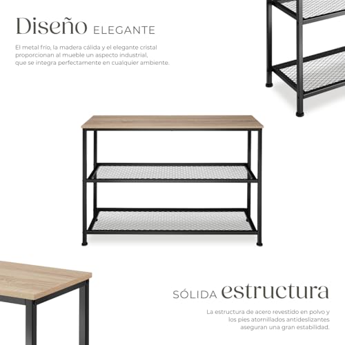 Miniatura 5 de Tectake Mesa Consola Retro, Con 2 Estantes De Eejilla, Mueble Auxiliar Para Entrada, Mueble Recibidor, Mesa De Centro, Robusta Y Estable - Madera Industrial Clara, Roble Sonoma