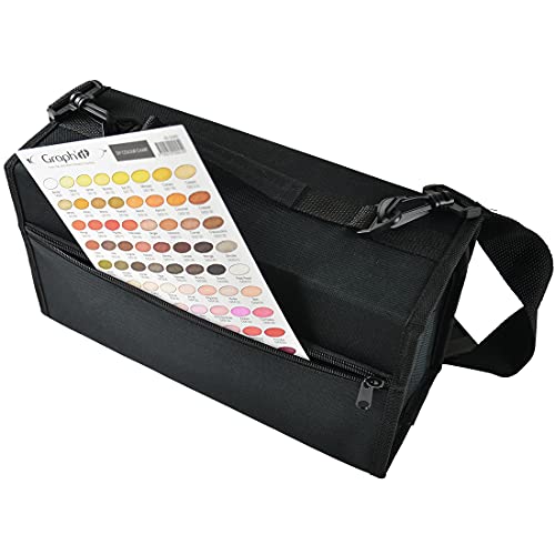 ART&GO 80 Marker Pen Case Black Fabric 6 Rows to Organize Collection with Carry Strap and Carry Handles, Storage Bag on Back - Image 4