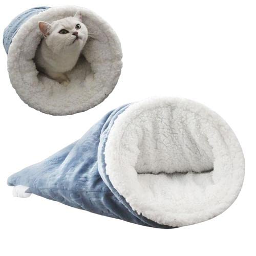 Katzenschlafsack - Warmes Waschbares Katzenbett, Katzendecke, Haustier Kissen, Kuschelhöhle Aus Fleece, Kleines Haustierbett Für Katzen Und Hunde Bis Zu 6 Kg (Blau1)