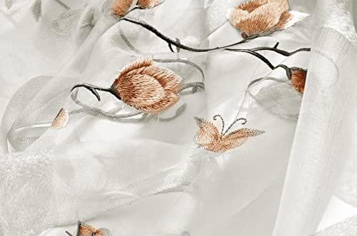 FEOYA Women's Long Muffler Silk Scarf Floral Embroidery Pattern Spring Autumn Shawl Scarf Wraps for Women White2