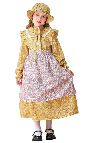 NEAWEALY Costume da cameriera vittoriana per bambini, per Halloween, vestito da cameriera coloniale, giallo 13-14 anni