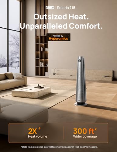 Image of DREO Space Heater with Adjustable Thermostat, 30 inch, 120 Oscillation, 5 Heat & 3 Fan levels, 8 Safety Protections, 25dB Quiet, 1-12H Timer, Remote, Heaters for Indoor Use, Large Room, Bedroom, Grey