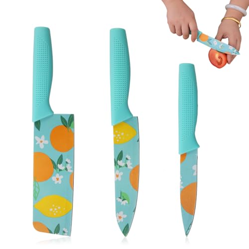 Image of Zibuyu 3 Piece Kitchen Knife Set, High Carbon Stainless Steel Paring Knife for Kitchen Use with Non Stick, Non-Slip Handle, Coating for Fruit and Vegetable Cutting