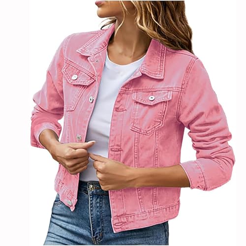 3/4 Sleeve Short Denim Jacket Plus Size,Jeans Jackets for Women 2024, Lapel Button Down Casual Jean Jackets2