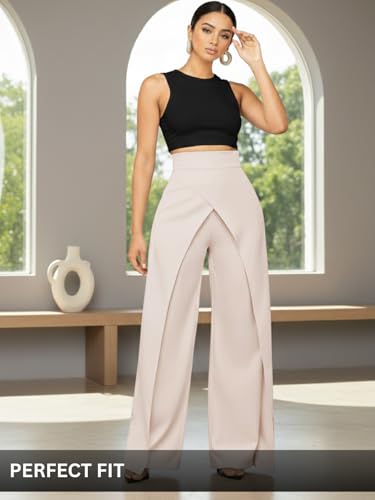 Image of GRECIILOOKS Trousers for Woman | Womens High Rise High Waist Flared Korean Style | Formal Pant for Women Office Wear| Track Pants for Womans Elegant for College & Events (Available in Plus Size)