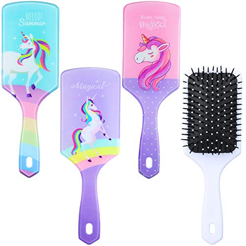3 Pieces Detangling Hairbrush Unicorn Plastic Massage Comb Paddle Hair Brush Unicorn Hair Detangler Brush for Women Girls Curly Straight Long Thin Soft Natural or Short Hair (Vivid Pattern)