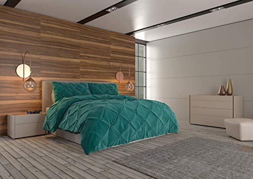 Image of Nestl Twin Comforter Set Pinch Pleat Comforter, Bedding Comforter Sets, Comforter Set for Twin Bed, Pintuck Comforter Set Twin /Twin XL Size, Down Comforter with 1 Pillow Sham, 2-Piece - Teal Blue