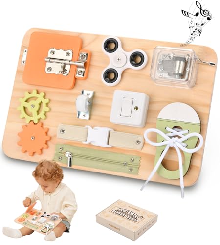 Montessori - Juguete para niños pequeños - Busy Board - Juguete educativo de habilidades motoras sensoriales juguetes de madera - Autismo y TDAH - Promoción de la motricidad fina - Juguete de viaje