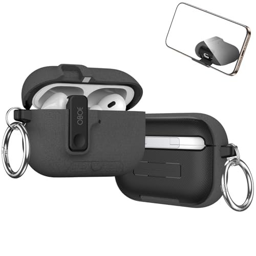 Image of Oboe Aegis Case 'Compatible with' Apple Airpods Pro 3 Case Full Protection Cover with Phone Stand, Magnetic Lock & Keyring (Stone Grey) [AIRPODS & Charging CASE NOT Included]