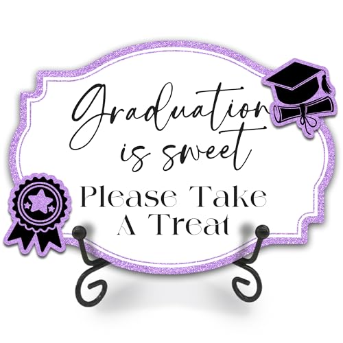 5"x7" Purple Graduation Buffet Sign with Stand & DIY Wood Decor-Graduation Is Sweet Please Take A Treat-Wooden Candy Sign for Candy Table Photo Backdrop Gift Table-Grad Party Decor & Keepsake Gift-A01