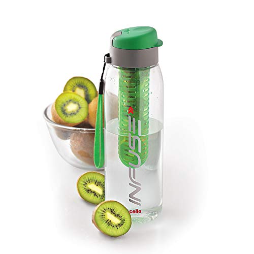 CELLO Fruit Infuser Water Bottle 800ml, Green | Wide Sealed Flip-Top Cap, Leak-Proof & Durable | Airtight, Reusable | Detox Infuser Bottle for Fridge,