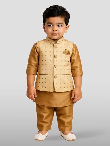 Image of VASTRAMAY Deep Blue Cotton Silk Blend Boys Nehru Modi Jacket