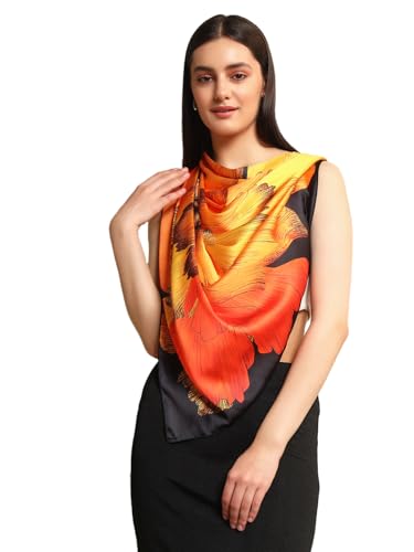 Image of Ravaiyaa - Attitude is everything Women Silk Digital Print Large Square Scarf Breathable Lightweight Neckerchief Printed Headscarf 40 inch x 40 inch Inch