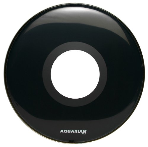 Aquarian Drumheads PTCC22BK Center Ported Bass 22-inch Bass Drum Head, gloss black