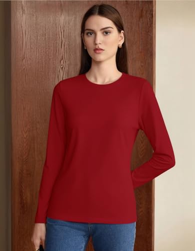 Image of JUNEBERRY Pure Cotton Round Neck Regular Fit Core Fashion Solid Full Sleeve T-Shirt for Women & Girls (Colors: Black, Cork, Green, Navy, Swanwhite & White)