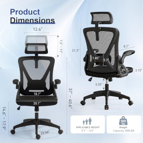 Image of Mesh Office Chair with Adjustable Lumbar Support, Ergonomic High Back Desk Chair with Headrest, Swivel Rolling Computer Chair for Home Office (Black)