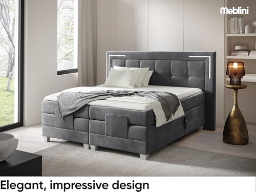 MEBLINI Boxspringbett Elektrisch Verstellbar mit LED - Gepolstert Doppelbett mit Matratzen und Toppers - Polsterbett - Bett mit Kopfteil - Tarente - 200x200 - H3/Dunkelgrau Samt – Bild 4