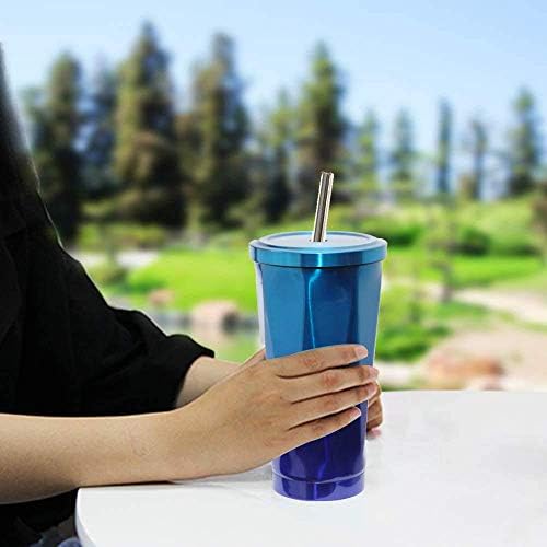 Grando Stainless Steel Tumbler Cups, Coffee Cup with Straw Vacuum Insulated Office Mug Car Drinking Cups for Ice Cold or Warm Drinking with 1 Cleaning Brush and 1 Straw Brush (Blue 18oz/500ML)