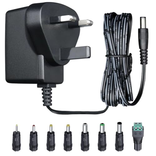 Image of UKCA 6V 1A 1000mA 6W Power Supply Adapter with 8 Tips (1.8M Cord), 4.0x1.7mm, 3.5x1.35mm, 0.5A 500mA AC DC Transformer 5.5x2.1mm Plug for BP Monitor, Stitch Sew Quick, Elliptical Trainer, Trash Can