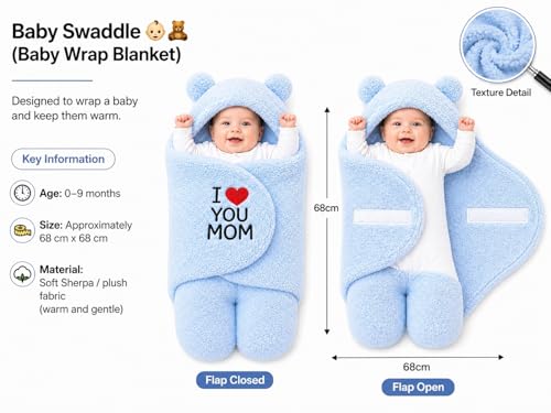 Image of BRANDONN Baby Blanket Newborn Gift Pack of Swaddle Wrapper, 0-9 Months, Length 68 cm x Width 68 cm
