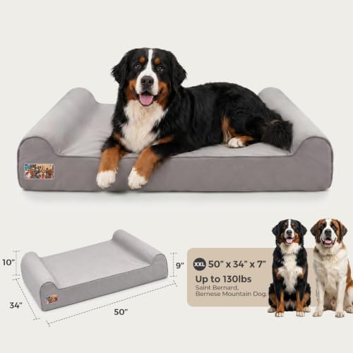 Image of Sytopia Orthopedic Dog Beds for Extra Large Dogs, 7 inch Extra Thick Memory Foam Dog Couch for Senior Dog with Durable Waterproof Liner & Removable Washable Cover & Smart Design, 50 inchx 36 inchx 7 inch, Grey