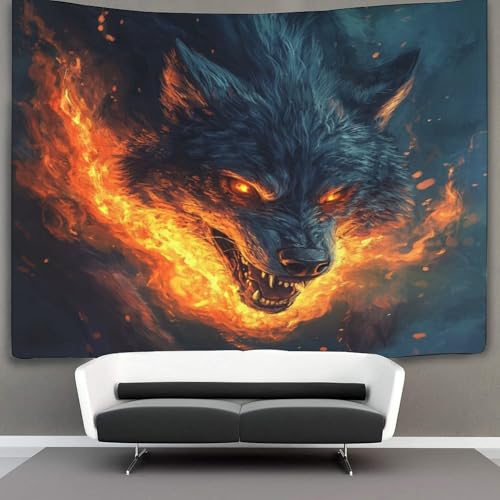 Tapisserie murale loup effet 3D en tissu noble decoration de salon