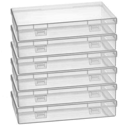 Image of Goodma 6 Pieces Rectangular Empty Mini Clear Plastic Organizer Box | 180 x 110 x 30 mm, Hinged Lids, For Small Items, Craft Projects